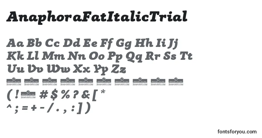 Шрифт AnaphoraFatItalicTrial – алфавит, цифры, специальные символы