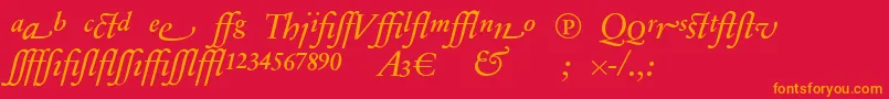 SabonnextLtItalicAlternate-Schriftart – Orangefarbene Schriften auf rotem Hintergrund