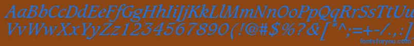 CaxtonstdBookitalic-Schriftart – Blaue Schriften auf braunem Hintergrund