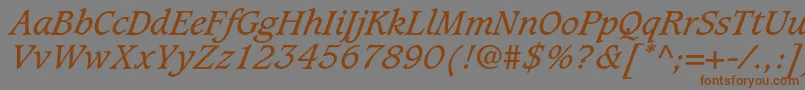 CaxtonstdBookitalic-Schriftart – Braune Schriften auf grauem Hintergrund