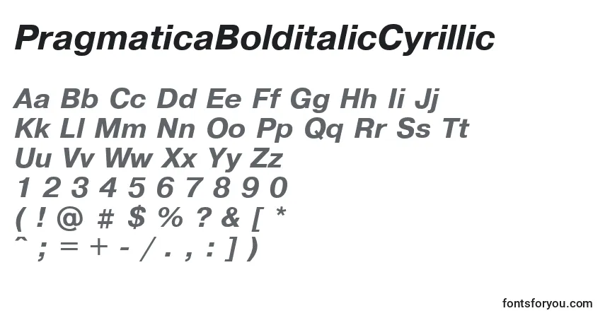 Schriftart PragmaticaBolditalicCyrillic – Alphabet, Zahlen, spezielle Symbole