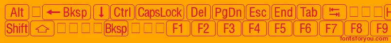 Fonte RrkeycapsNormal – fontes vermelhas em um fundo laranja