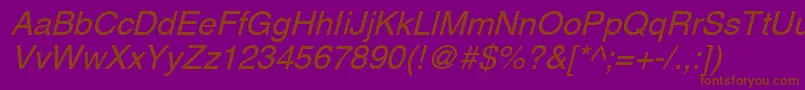 フォントAghlvcyrillicNormalItalic – 紫色の背景に茶色のフォント
