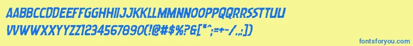 Weitere Informationen zur Wormcuisineboldital-Schriftart Wormcuisineboldital-Schriftart – Blaue Schriften auf gelbem Hintergrund