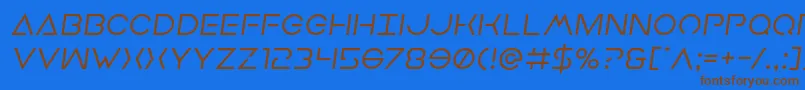 フォントEarthorbitersemital – 茶色の文字が青い背景にあります。