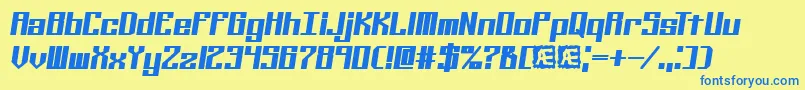 フォントKalibers – 青い文字が黄色の背景にあります。