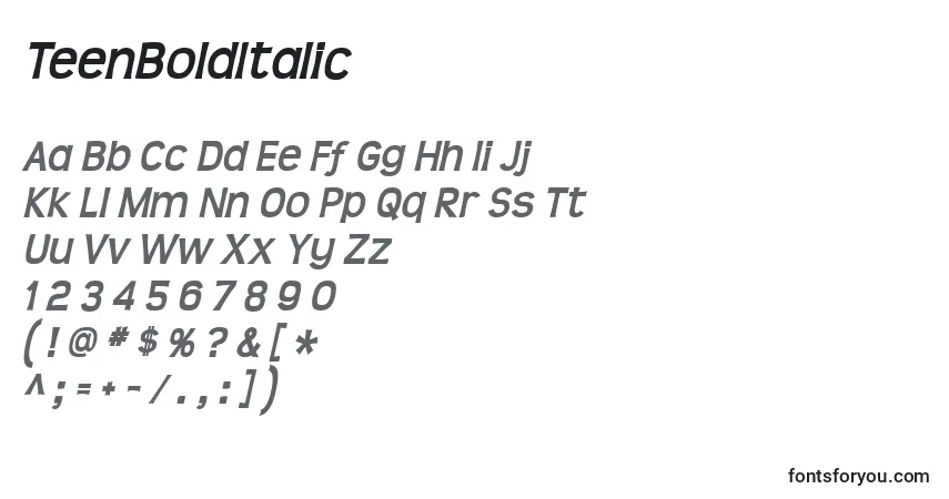 TeenBoldItalic Font – alphabet, numbers, special characters
