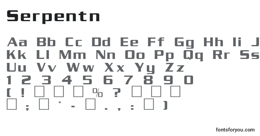 Czcionka Serpentn – alfabet, cyfry, specjalne znaki