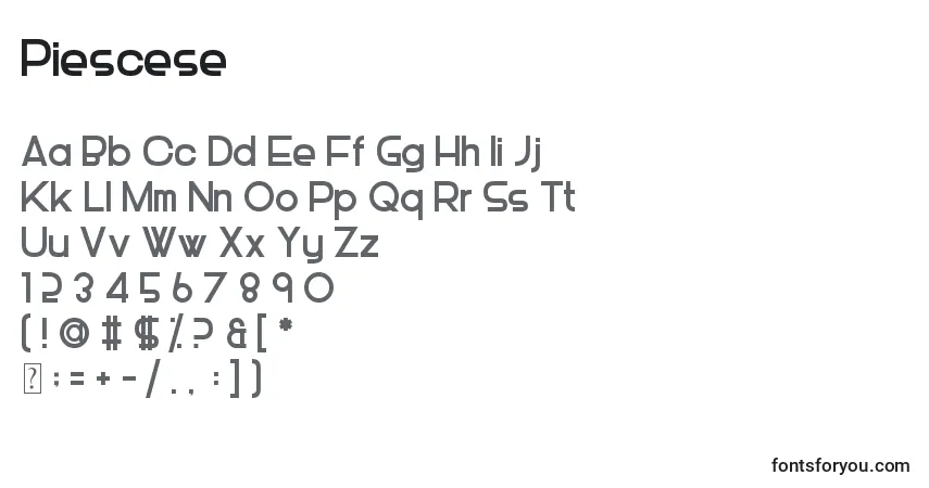 Czcionka Piescese – alfabet, cyfry, specjalne znaki