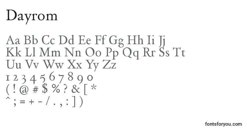Fuente Dayrom - alfabeto, números, caracteres especiales