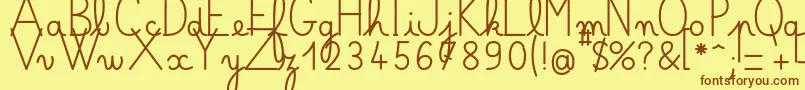 Bellealluregsgras-Schriftart – Braune Schriften auf gelbem Hintergrund