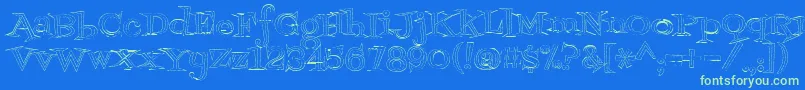 フォントFontdinerdotcomjazzlight – 青い背景に緑のフォント