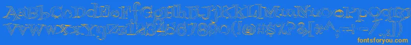 フォントFontdinerdotcomjazzlight – オレンジ色の文字が青い背景にあります。