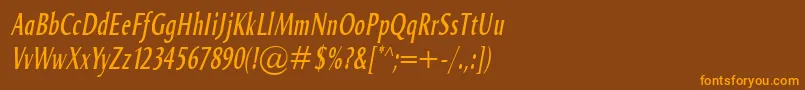 Fonte OdenseComprItalic – fontes laranjas em um fundo marrom