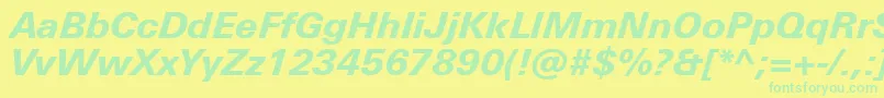 フォントUniversNextProHeavyItalic – 黄色い背景に緑の文字