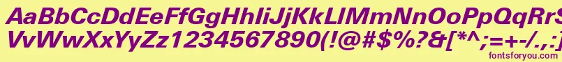 En savoir plus sur la police UniversNextProHeavyItalic Police UniversNextProHeavyItalic – polices violettes sur fond jaune