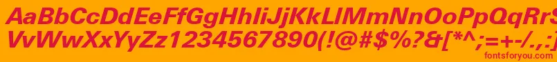 UniversNextProHeavyItalic-Schriftart – Rote Schriften auf orangefarbenem Hintergrund