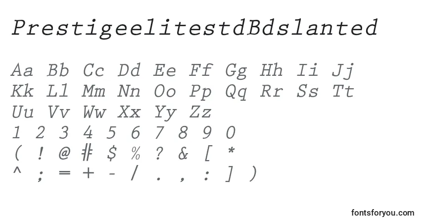 Шрифт PrestigeelitestdBdslanted – алфавит, цифры, специальные символы