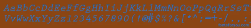 PrestigeelitestdBdslanted Font – Blue Fonts on Brown Background