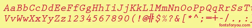 PrestigeelitestdBdslanted Font – Red Fonts on Yellow Background