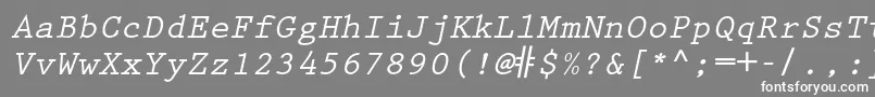 フォントPrestigeelitestdBdslanted – 灰色の背景に白い文字