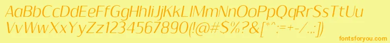 SumptuousLightItalicフォントについての詳細 フォントSumptuousLightItalic – オレンジの文字が黄色の背景にあります。