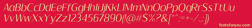 Fonte SumptuousLightItalic – fontes amarelas em um fundo vermelho