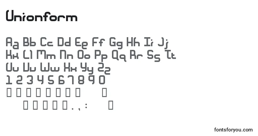 Unionform-fontti – aakkoset, numerot, erikoismerkit