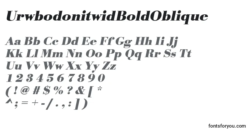 A fonte UrwbodonitwidBoldOblique – alfabeto, números, caracteres especiais