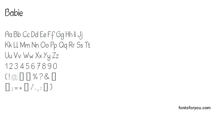 Czcionka Babie – alfabet, cyfry, specjalne znaki