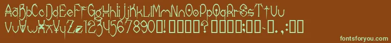 フォントDonrc – 緑色の文字が茶色の背景にあります。