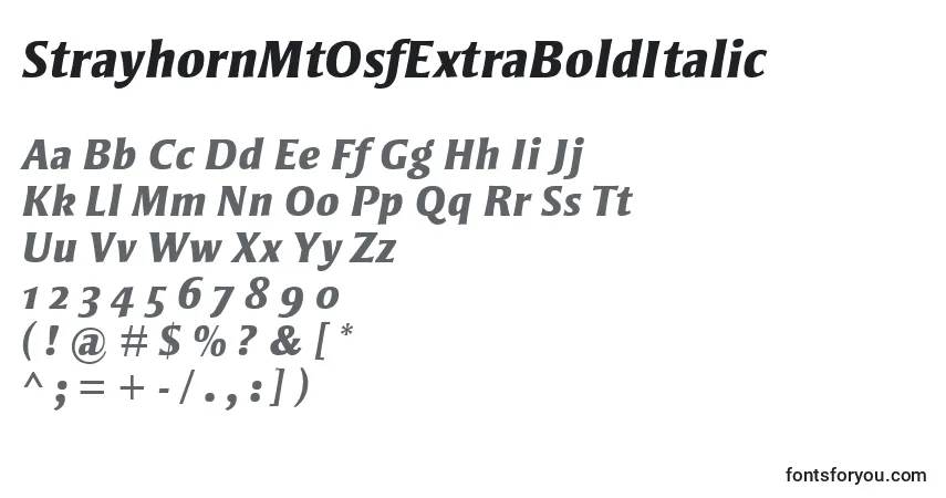 Czcionka StrayhornMtOsfExtraBoldItalic – alfabet, cyfry, specjalne znaki