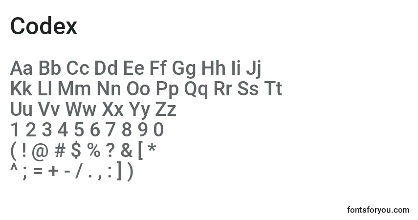 Czcionka Codex – alfabet, cyfry, specjalne znaki