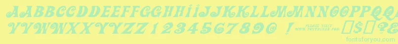 Actioniswidediagonaljlexpandeditalicフォントについての詳細 フォントActioniswidediagonaljlexpandeditalic – 黄色い背景に緑の文字