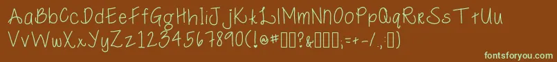 フォントMacyRoo – 緑色の文字が茶色の背景にあります。