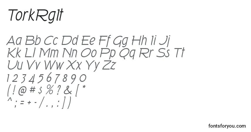 A fonte TorkRgIt – alfabeto, números, caracteres especiais