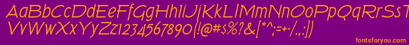 TorkRgIt-Schriftart – Orangefarbene Schriften auf violettem Hintergrund
