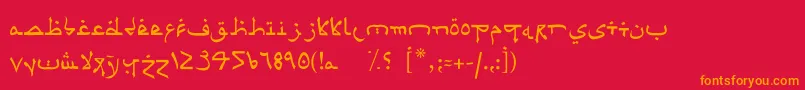 フォントPsuedoSaudi – 赤い背景にオレンジの文字