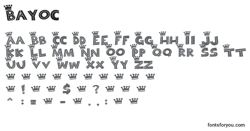 A fonte Bayoc – alfabeto, números, caracteres especiais