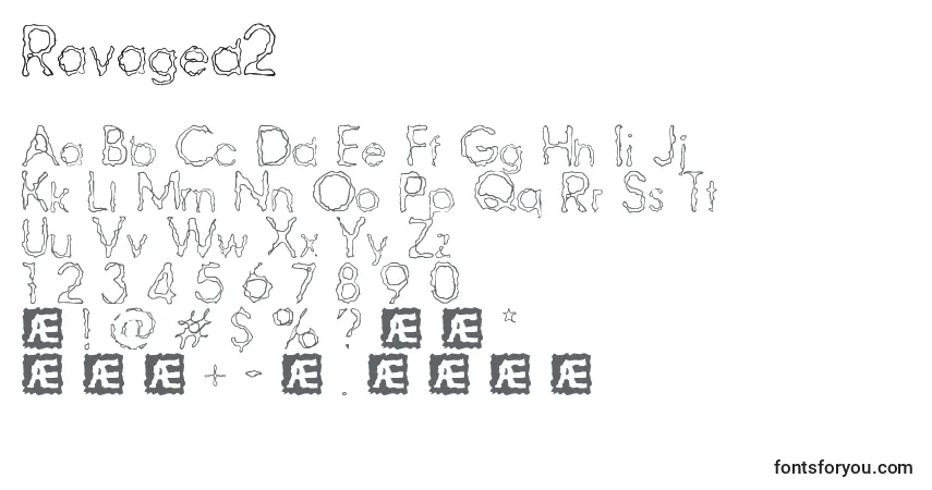 Czcionka Ravaged2 – alfabet, cyfry, specjalne znaki