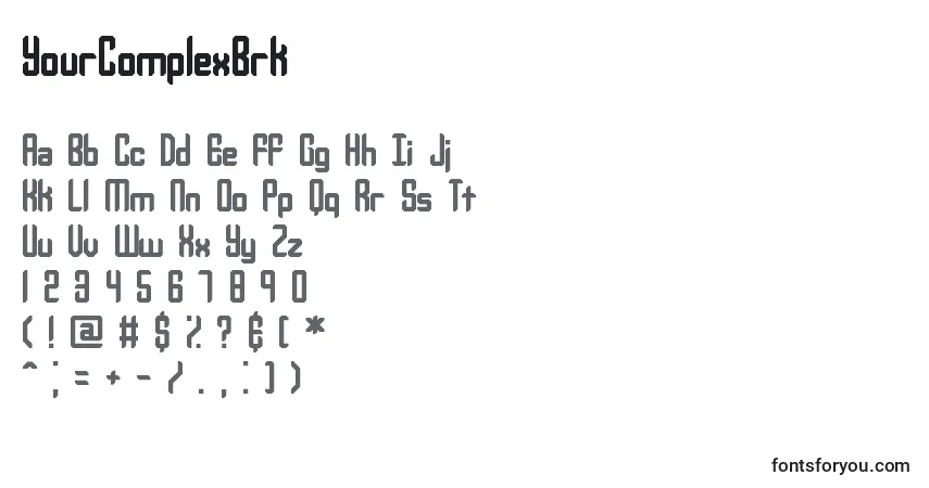 Czcionka YourComplexBrk – alfabet, cyfry, specjalne znaki