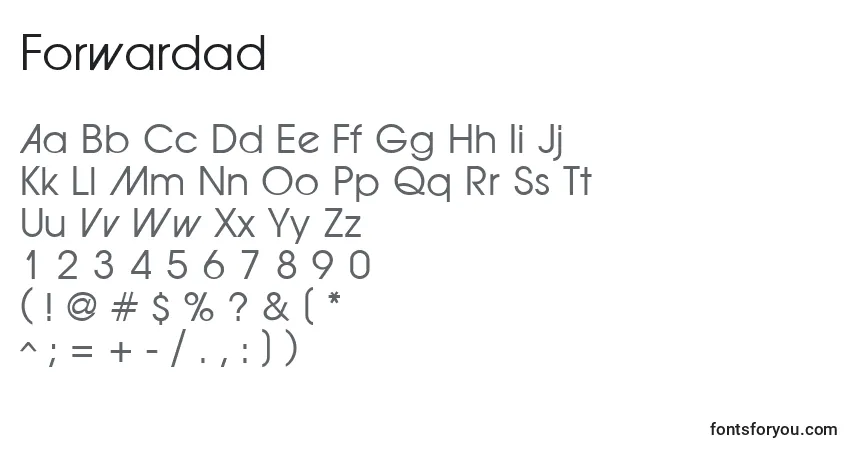 A fonte Forwardad – alfabeto, números, caracteres especiais
