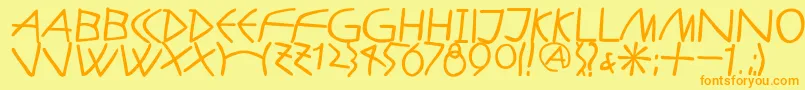 AntikalphabetaBold-fontti – oranssit fontit keltaisella taustalla
