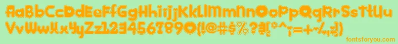 フォントKinkie – オレンジの文字が緑の背景にあります。