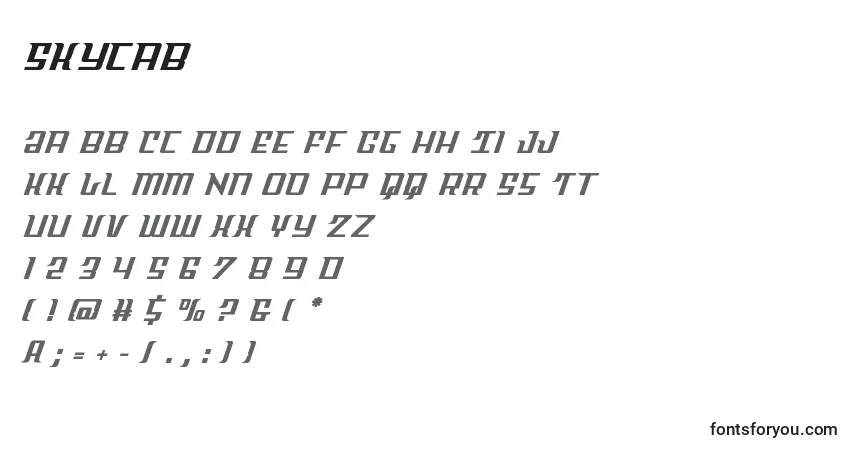 Czcionka Skycab – alfabet, cyfry, specjalne znaki