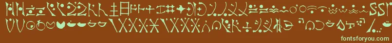 フォントEndankaiBardic – 緑色の文字が茶色の背景にあります。