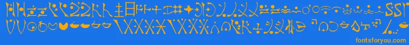 フォントEndankaiBardic – オレンジ色の文字が青い背景にあります。