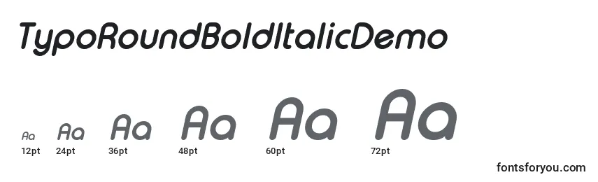 Größen der Schriftart TypoRoundBoldItalicDemo