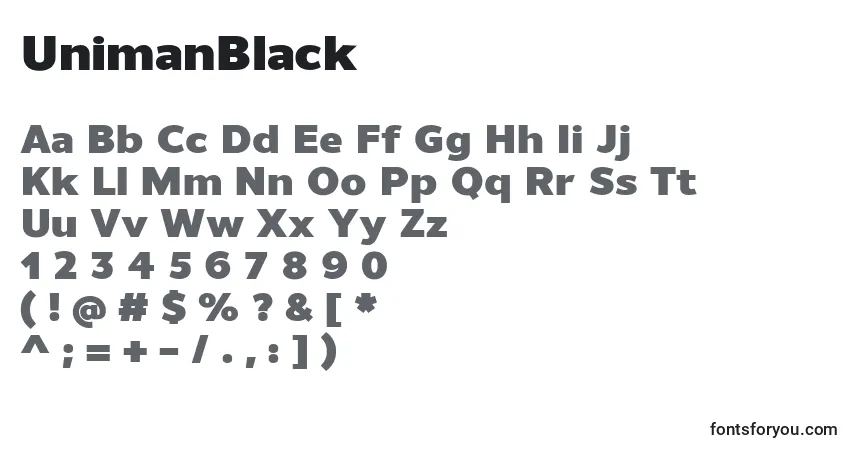 A fonte UnimanBlack – alfabeto, números, caracteres especiais