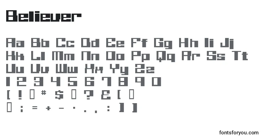 Czcionka Believer – alfabet, cyfry, specjalne znaki